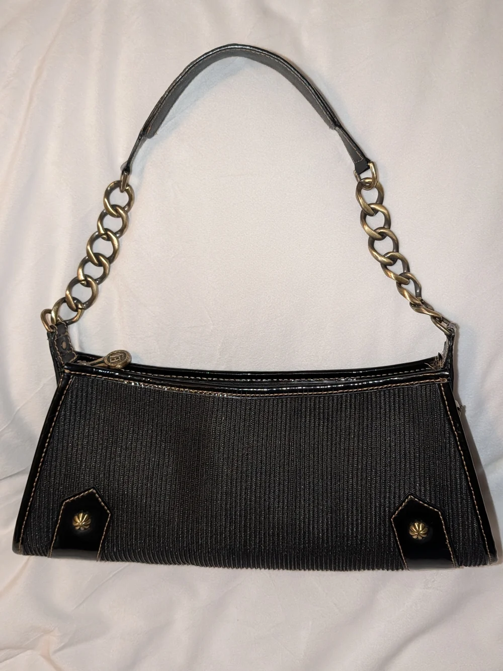 Eric Javits Squishee Metallic Baguette Shoulder Bag Black GUC
